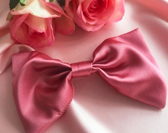 Rose Petal Pink Real Silk Hair Bow Barrette Clip