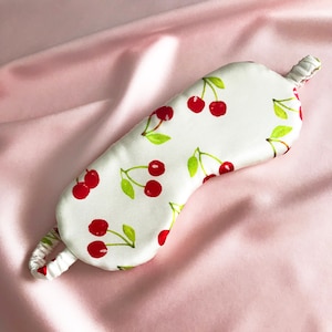 Summer Cherry Print Luxury Mulberry Silk Eye Mask 19 Momme- Sewn in the UK
