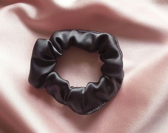 Dark Grey Silk Satin Mini Hair Scrunchie