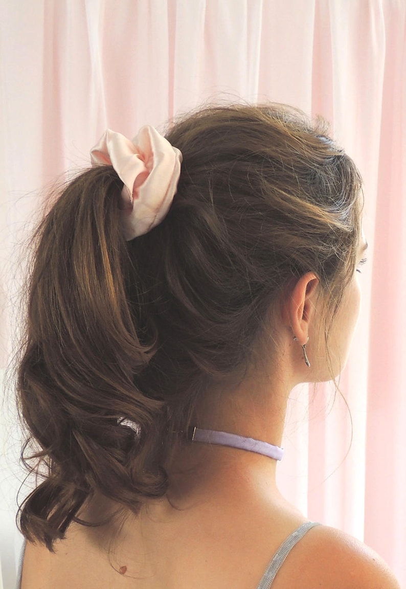 Shell Pink Real Silk Satin Hair Elastic Scrunchie Etsy