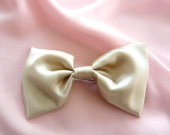 Champagne Real Silk Hair Bow Barrette Clip