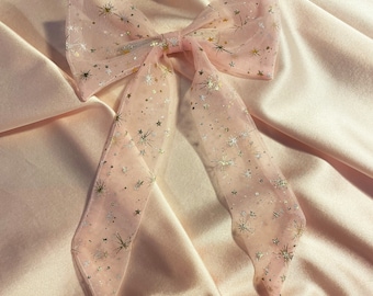 Pink Star Tulle Euphrasie Hair Bow Ribbon Barrette Clip