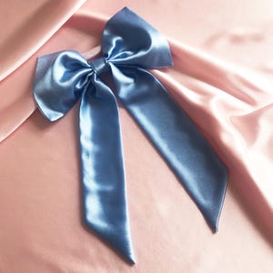 Pale Blue Silk Euphrasie Hair Bow Ribbon Barrette Clip- Sewn in the UK with a hand stitched finish