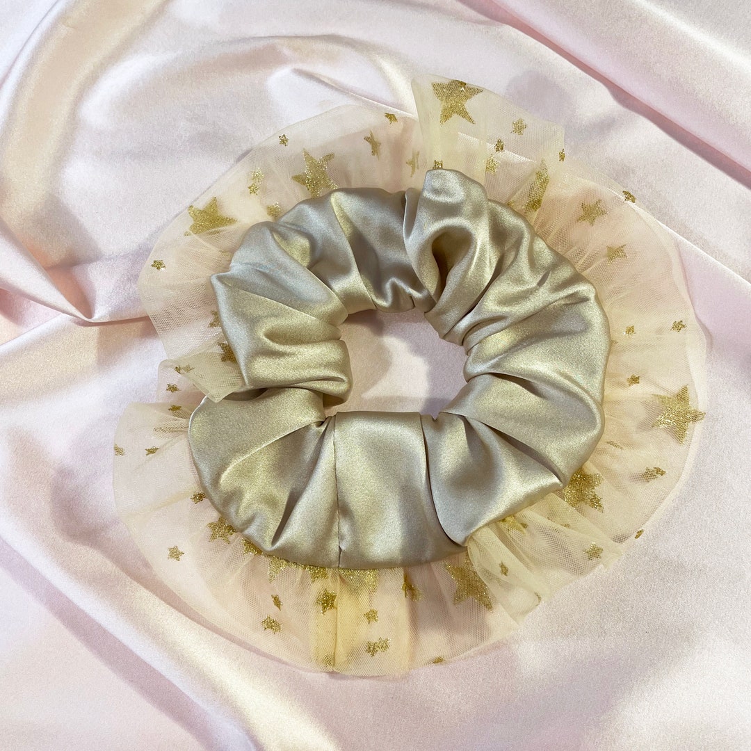 Maisie Champagne Double Ruffle Tulle and Silk Scrunchie - Etsy