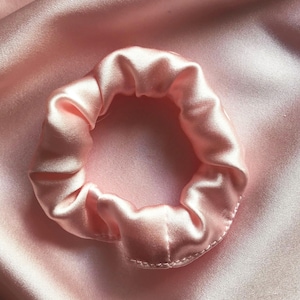 Mini Silk Hair Scrunchie Shell Pink- Sewn in the UK