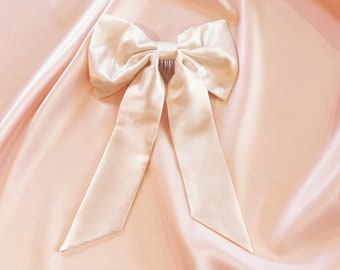 Ivory Bridal Silk Hair Bow With Comb- Sewn in the UK with a hand stitched finish