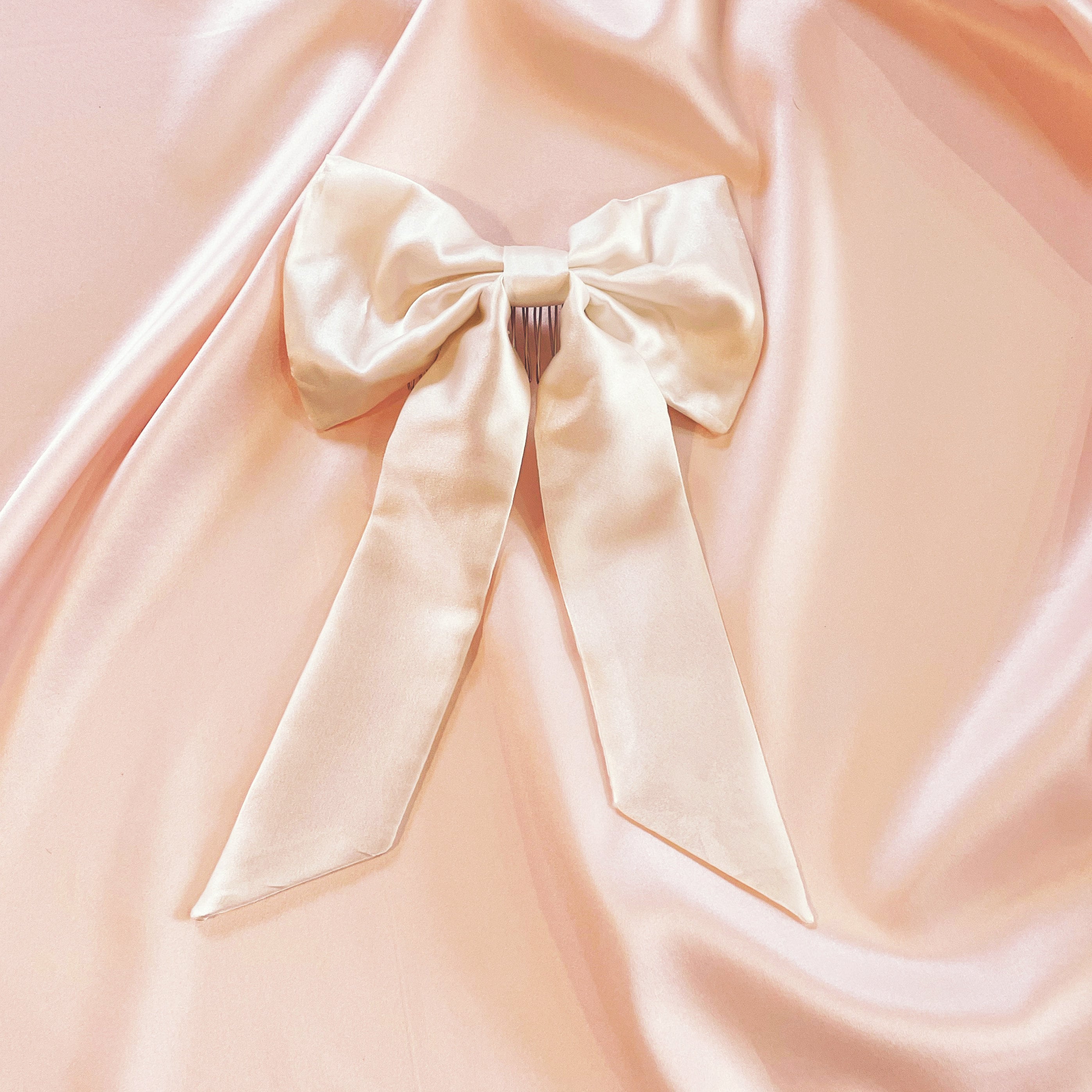 Ivory Bridal Silk Hair Bow With Comb- Sewn in the UK with a hand stitched finish