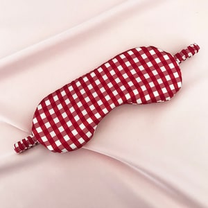 Red Gingham Print Luxury Mulberry Silk Eye Mask- Sewn in the UK