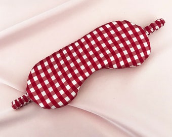 Red Gingham Print Luxury Real Silk Eye Mask