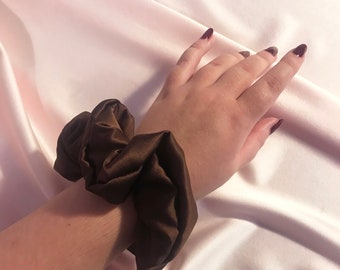 Espresso Brown Real Silk Large Super Scrunchie- Sewn in the UK