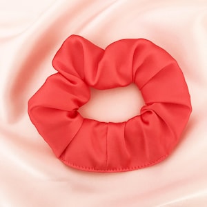 Coral Mulberry Silk Satin Astrid Scrunchie-  Sewn in the UK with 19 Momme Stretch Silk