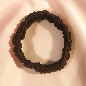 Espresso Brown Real Silk Hair Elastic- Sewn in the UK with a hand stitched finish