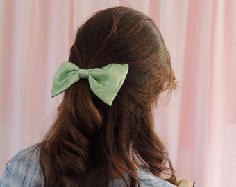 Mint Green Real Silk Hair Bow Barrette Clip