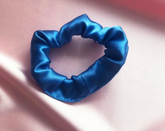Cornflower Blue Real Silk Satin Mini Hair Elastic Scrunchie- Sewn in the UK