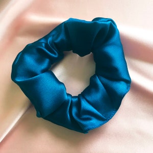 Sapphire Teal Blue Real Silk Astrid Scrunchie- Sewn in the UK