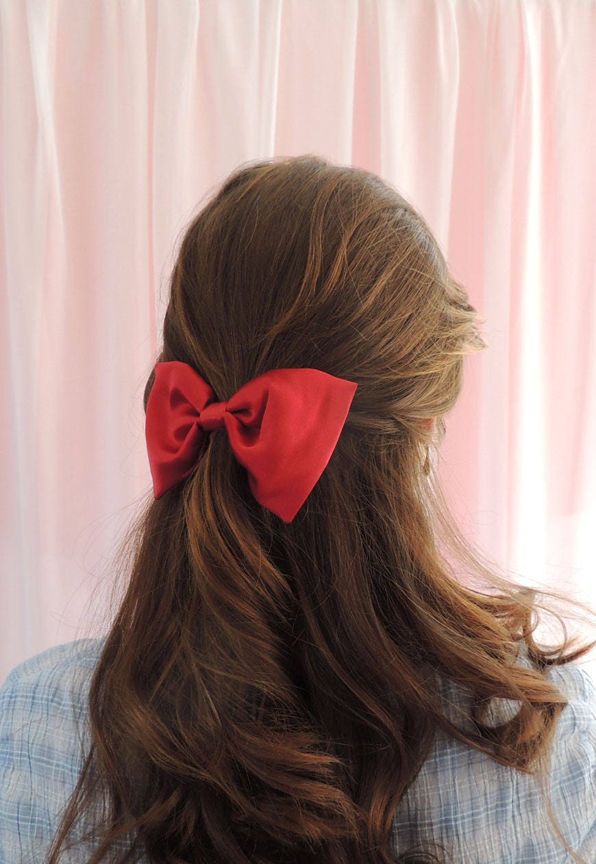 MilleSaisons Ruby Red Silk Hair Bow Barrette Clip