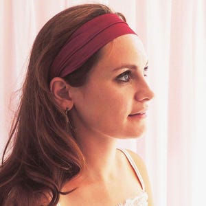 Burgundy Real Silk Stretch Headband- Sewn in the UK