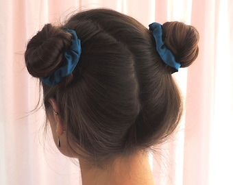 Sapphire Teal Silk Satin Mini Hair Scrunchie