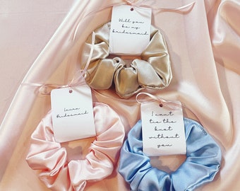 Personalised Mulberry Silk Bridesmaid Scrunchie- UK Sewn Hair Tie in 28 Colours and Prints