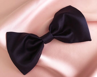 Ink Navy Silk Hair Bow Barrette: Sewn in UK