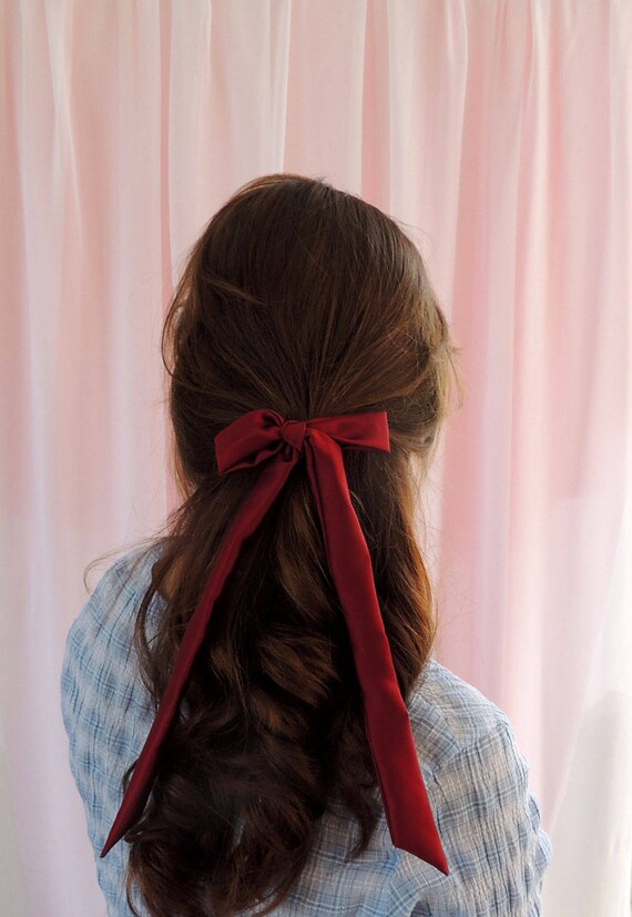 Burgundy Red Real Silk Hair Ribbon Pony Scarf Tie Etsy Singapore