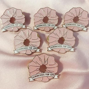 Pink Glitter Scrunchies For Life Enamel Pin image 4