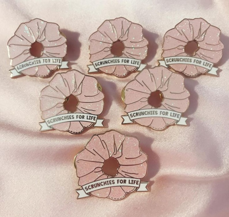 Pink Glitter Scrunchies For Life Enamel Pin image 4