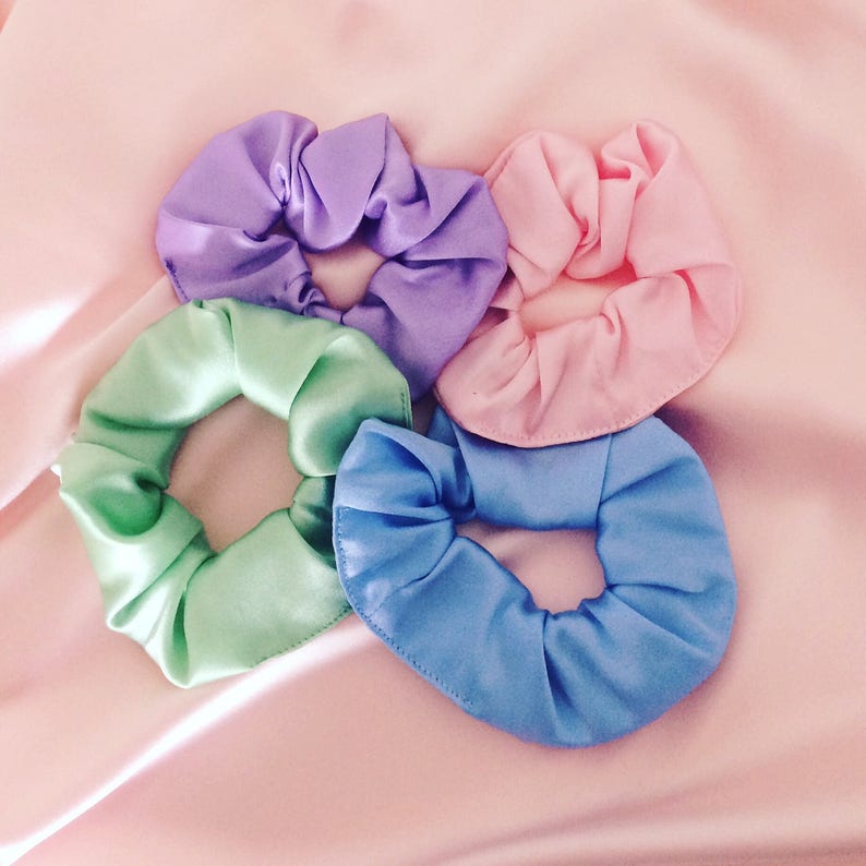 Mint Green Silk Satin Hair Elastic Scrunchie Etsy