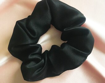 Black Onyx Mulberry Silk Astrid Scrunchie- Sewn in the UK with 19 Momme Stretch Silk