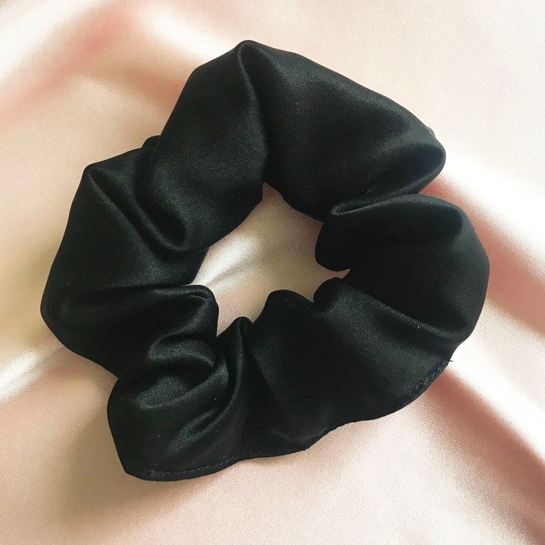 Black Onyx Silk Satin Hair Elastic Scrunchie