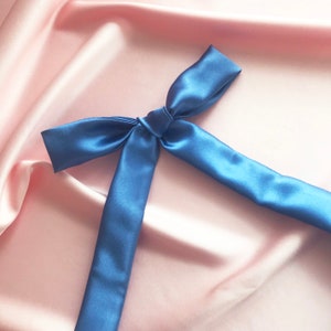 Cornflower Blue Mulberry Silk Hair Ribbon- Sewn in the UK with 19 Momme Stretch Silk