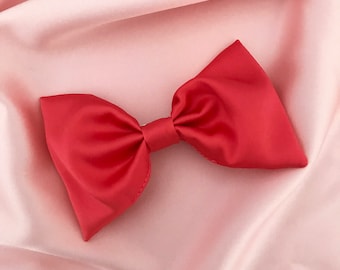 Coral Real Silk Hair Bow Barrette Clip