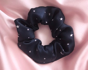 Navy Star Print Real Silk Astrid Scrunchie