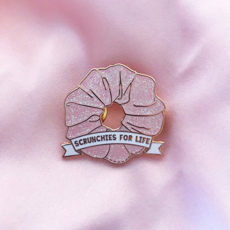 Pink Glitter Scrunchies For Life Enamel Pin image 1