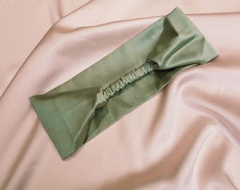 Pistachio Green Mulberry Stretch Silk Headband- Sewn in the UK