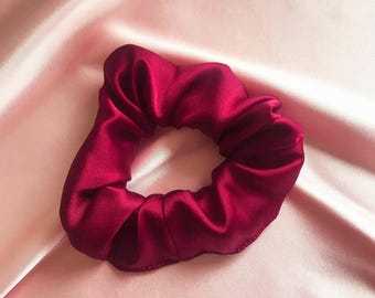 Burgundy Red Real Mulberry Silk Astrid Scrunchie- Sewn in the UK