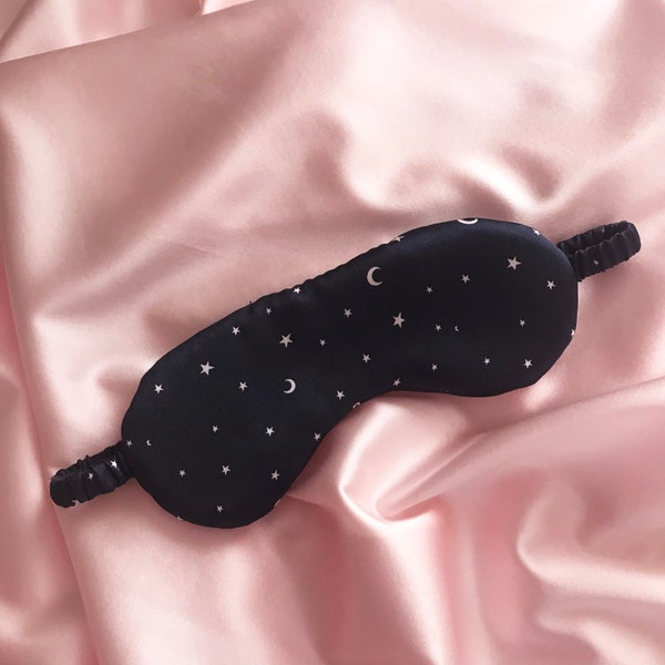 Navy Star Print Luxury Real Silk Eye Mask