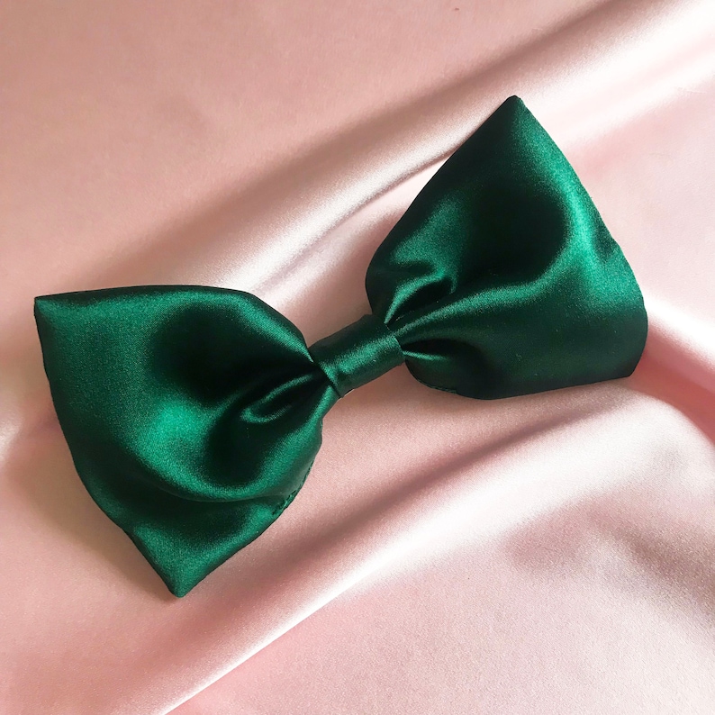 Emerald Green Real Silk Euphrasie Hair Bow Ribbon Barrette Clip image 2