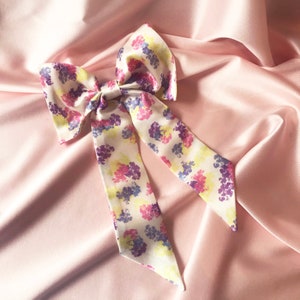 Floral Print Real Silk Euphrasie Hair Bow Ribbon Barrette Clip- Sewn in the UK