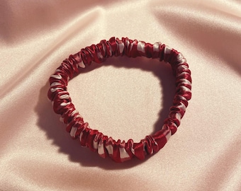 Red Gingham Print Mulberry Silk Hair Elastic- Sewn in the UK