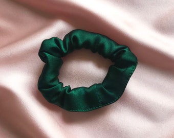 Emerald Green Silk Satin Mini Hair Scrunchie