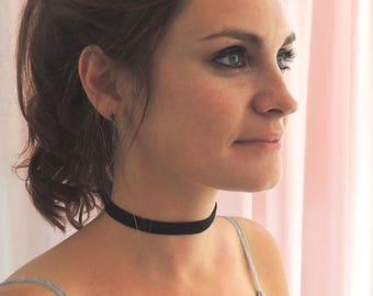 Black Stretch Mulberry Silk Narrow Choker Necklace- Sewn in the UK
