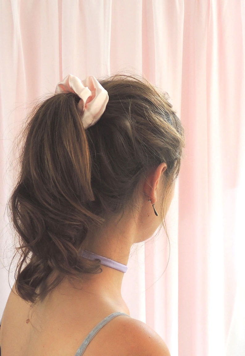 Shell Pink Real Silk Satin Hair Elastic Scrunchie Etsy