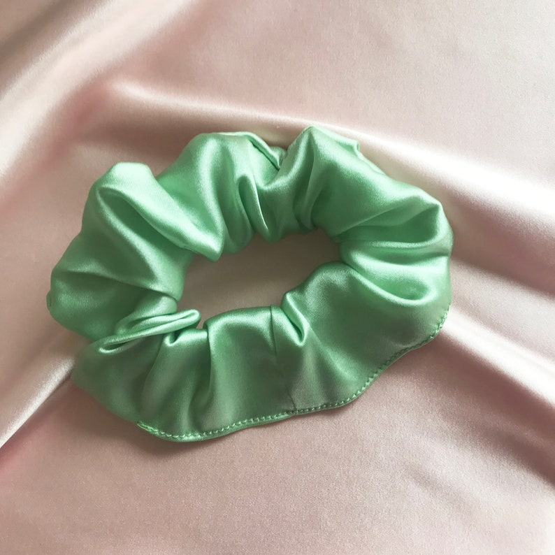 Mint Green Silk Satin Hair Elastic Scrunchie Etsy
