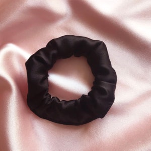 Onyx Black Silk Satin Mini Hair Scrunchie