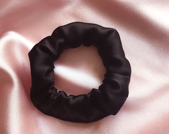 Onyx Black Silk Satin Mini Hair Scrunchie