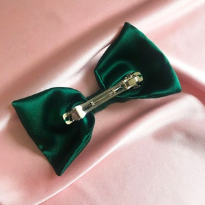 Emerald Green Real Silk Euphrasie Hair Bow Ribbon Barrette Clip image 3