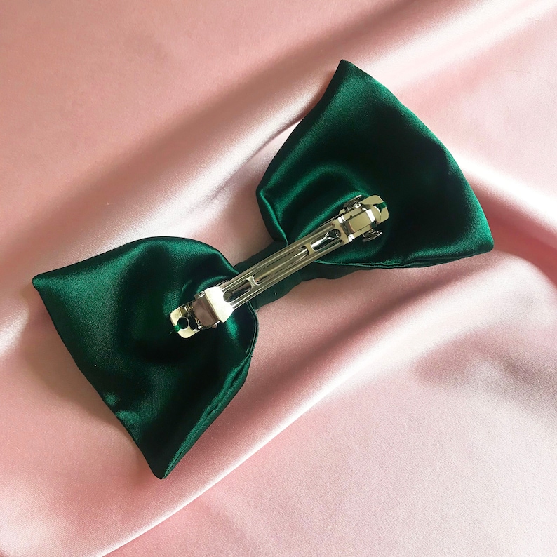 Emerald Green Real Silk Euphrasie Hair Bow Ribbon Barrette Clip image 3