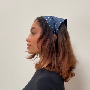 Star Print Silk Audrey Triangle Headscarf- Sewn in the UK from Mulberry Silk