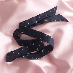 Navy Star Real Silk Hair Ribbon- Sewn in the UK